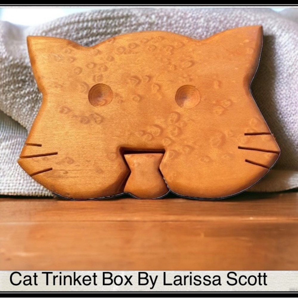 Cat Face Puzzle Wood Jewelry/ Trinket Box By Larissa Scott Artist